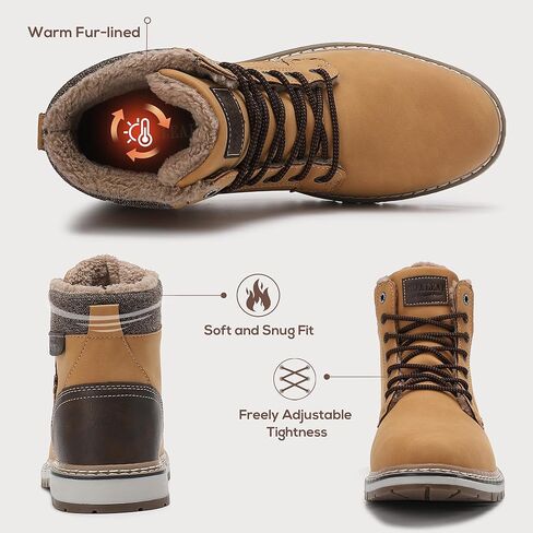 Mens Snow Boots Warm Winter Boots Non Slip Fur Lined Outdoor Shoes in Kuwait