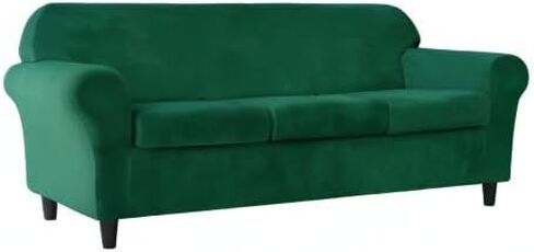 غطاء أريكة قابل للتمدد مكون من 4 قطع من CONRUSER، أغطية أريكة مخملية ناعمة كبيرة الحجم لـ 3 وسائد وواقي أثاث سميك للحيوانات الأليفة والأطفال (أخضر) in Kuwait