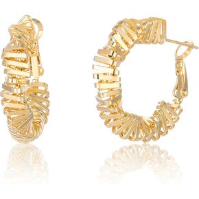 14K Gold Plated Hoop Earrings for Women, Trendy Big Chunky Gold Hoop Earrings Lightweight Hypoallergenic Jewelry for Teen Girls Gifts for Her