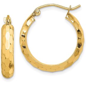 3.8mm Diamond-Cut Polished Faceted Hoop Earrings in Real 14k Gold