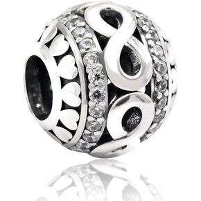 925 Sterling Silver Lucky Number 8 Zircon Charms Bead, Infinity Love Charms Beads for Bracelet Fit Pandora