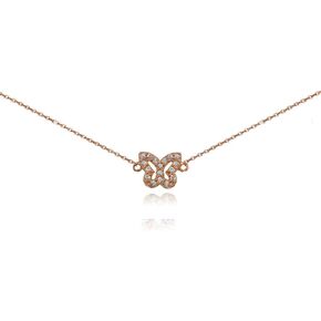 Rose gold Flashed Sterling Silver Cubic Zirconia Butterfly Choker Necklace