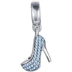 Blue Glass Slipper High Heel Shoe Dangle Charm Compatible with Pandora Bracelets Stiletto Sparkling March Birthstones Woman Birthday Christmas
