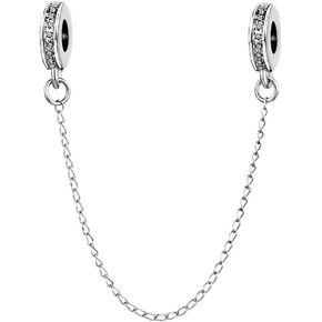 MiiFort Women Girls Green Safety Chain Charm for Bracelets with Crystal CZ Safety Link Charm