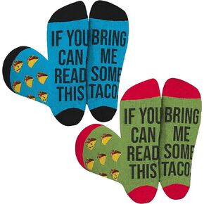 Socktastic mens If You Can Read This Taco - 2 Pack of Funny Novelty Socks, Casual Crew Fits Shoe Size 8-1 Socks, If You Can Ready This Bring Tacos, Large US
