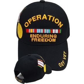 Operation Enduring Freedom Vet Ribbons with Medal Mens Cap [Black - Adjustable]