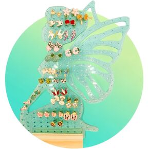 Valentines Gift for Kids Earring holder for girls vanity, Jewelry Organizer Stand Fairy Shaped Earring tower Organizer 150 Holes Jewelry Holder, Jewelry Display Vanity Organizer For Girls Glitter