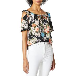 Star Vixen Women's Short-Sleeve Cold-Shoulder Peasant Top
