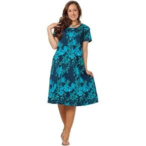LA CERA Short Sleeve Cotton Knit A-line Dress in Luna Garden