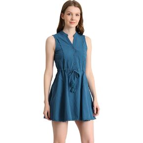 Allegra K Women's Sleeveless Dress Cotton Lace Trim Drawstring Waist Swing A-line Dresses