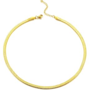 RWQIAN 18K الذهب قلادة واسعة مسطحة للفتيات ثعبان سلسلة القلائد للنساء متعرجة ربط قلادة ثعبان قلادة المجوهرات هدية للنساء الفتيات in Kuwait