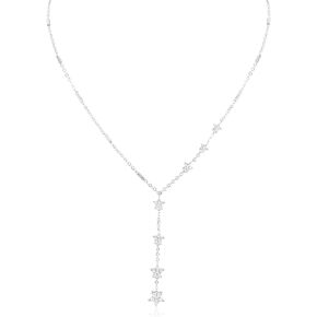 Silver Star Pendant Necklace for Women Long Chain Cute Y Shaped Star Necklace Elegant Dainty Cubic Zirconia Crystal Star Charm Statement Necklace for Party Jewelry Christmas Gift for Girls