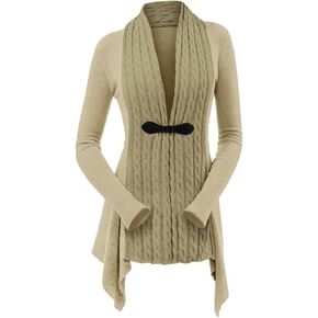 DRESSFO Women's 2023 Fall Cardigan Sweater Long Sleeve Open Front Coat Casual Cable Knit Cardigan Coat Outerwear