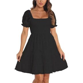 Women's Lace Floral Mini Dress Square Neck Short Sleeve&Off Shoulder Casual Ruffle Cocktail Dress