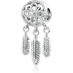 Luluadorn Women Dream Catcher Lucky Charm for Bracelets Dreamcatcher Bead Feathers Protect Good Bad Luck Evil Spirit Silver Necklace Pendant Gifts for Girls Family Birthday Christmas