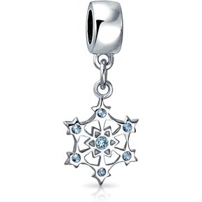 Frozen Winter Holiday Party Christmas Ice Blue Crystal Aqua Ice Blue Clear Snowflake Dangling Bead CZ Charm .925 Sterling Silver For Women European Bracelet