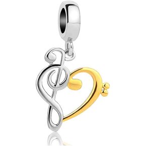 Gold Plated Heart Love Music Note Charms Musical Notation Dangle Beads Compatible With Pandora Charms Bracelets