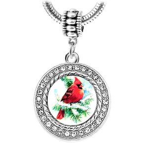 Dangle Red Cardinal Bird on Branches Charm Bead