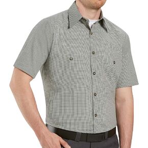 Red Kap Men's Micro-Check Uniform Shirt, Khaki/Black Check, Short Sleeve X-Large
