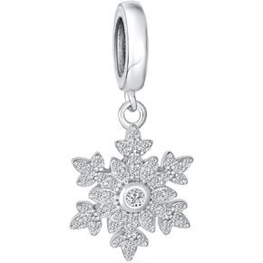 Frozen Winter Holiday Party Christmas Ice Blue Crystal Aqua Ice Blue Clear Snowflake Dangling Bead CZ Charm .925 Sterling Silver For Women European Bracelet
