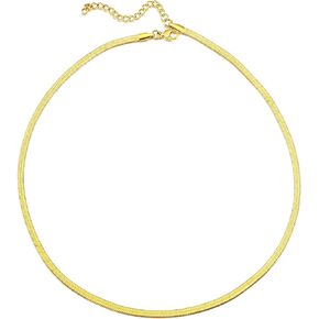 RWQIAN 18K Gold Flat Wide Necklace for Girls Snake Chain Necklaces for Women Herringbone Link Necklace Snake Choker Jewelry Gift for Women Girls