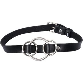 Black Leather Gothic Punk Choker Necklace for Women Girls Adjustable Halloween Sexy Circle PU Choker Cosplay Collar Necklace Jewelry Gifts