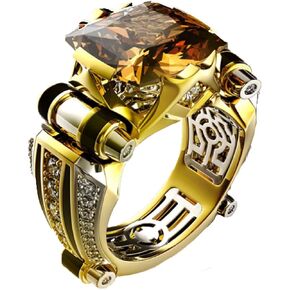 ABJFJE Rectangle Champagne Cubic Zirconia Statement Rings Geometry Crystal Cocktail Stacking Ring Fashion Jewelry Great for Men Boy Gift