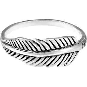 AeraVida Tribal Feather .925 Sterling Silver Band Ring | Feather Ring for Women Sterling Silver | 925 Sterling Silver Band Ring | Sterling Silver Ring Sizes 6-10