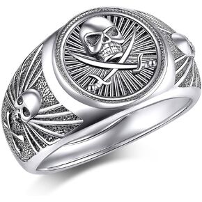 URONE Skull Ring for Men Women Sterling Silver Hypoallergenic Pirate Ring Skull Jewelry Gifts