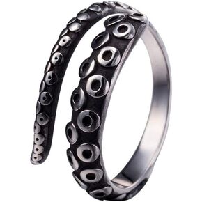 Vintage Adjustable Octopus Vintage Ring Stainless Steel Punk Style Jewelry Silver Black
