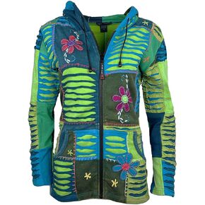 Agan Traders Women's Bohemian Tie-dye Patch Razor Cut Embroidered Rainbow Hippie Gypsy Cotton Sweatshirt Hoodie Jacket