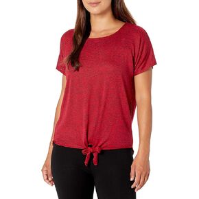 Star Vixen Women's Petite Dolman Sleeve Hi-Low Hem Tiefront Sweater Knit Top