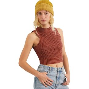ZAFUL Women's Mock Neck Sleeveless Crop Top Knit Sweater Vest Casual Ribbed Slim Pullover Tank Tops