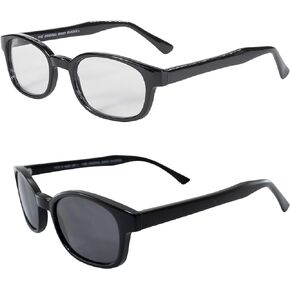 Pacific Coast Sunglasses Original KD's Biker Sunglasses 2-pack Clear and Smoke Lenses, Black, Adult