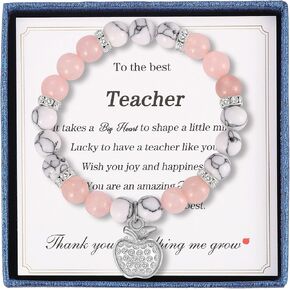 Teacher Appreciation Gifts Bracelets, Teacher Christmas Birthday Valentine Gifts for Women Men, Stretch Beads Bracelet Jewelry with Gift Message Card