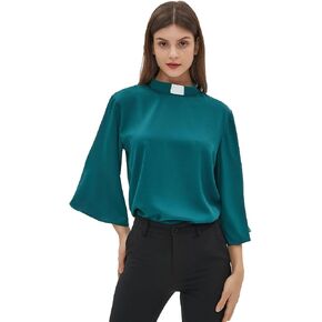 Clergy Shirt for Women Tab Collar Flared Sleeve Plus Blouse Black… in Kuwait