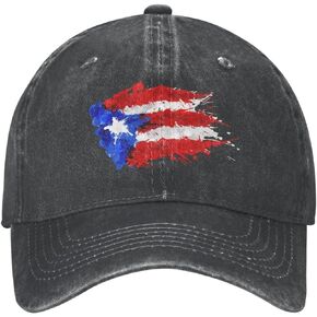 VunKo Puerto Rico Flag Splashes Distressed Adjustable Washed Denim Mens Dad Trucker Hat Baseball Ball Cap for Men