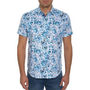 قميص Robert Graham للرجال The Lowell بأكمام قصيرة وأزرار سفلية، أزرق مخضر، مقاس صغير