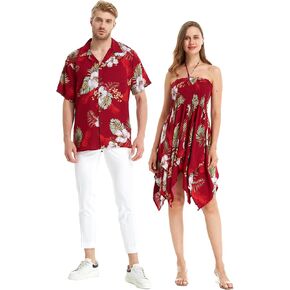 Matchable Couple Hawaiian Luau Shirt or Fairy Dress in Pineapple Garden Black