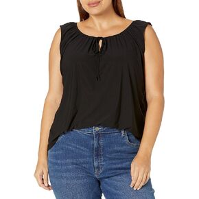 Star Vixen Women's Sleeveless Peasant Top with Tie Neck