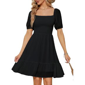 YATHON Summer Dress for Women Wedding Guest Tie Back Sundresses for Women Casual Beach Ruffle Pleated A-Line Mini Dresses