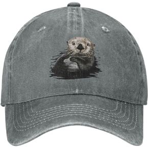 Sea Otter Cute Distressed Adjustable Washed Denim Mens Dad Trucker Hat Baseball Ball Cap for Men
