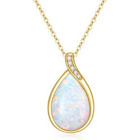 14k Solid Gold White Opal Necklace for Women Dainty Pear-Shape Teardrop Pendant Opal with Genuine Diamond Necklace Opal Gemstone October Birthstone Opal Jewelry Gifts for Her 16"-18"