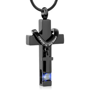 Imrsanl Crystal Cross Necklace for Ashes - Stainless Steel Keepsake Cremation Jewelry - Religious Cross Memorial Urn Necklace for Pet Human Ashes Pendant