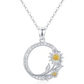 TRISHULA Shining Sunflower Daisy Necklace for Women,925 Sterling Silver You are My Sunshine Flower Pendant with Zircon/Ideal Gift for Wife/Mom/Daughter/Girlfriend