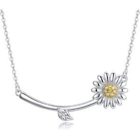 TRISHULA Shining Sunflower Daisy Necklace for Women,925 Sterling Silver You are My Sunshine Flower Pendant with Zircon/Ideal Gift for Wife/Mom/Daughter/Girlfriend