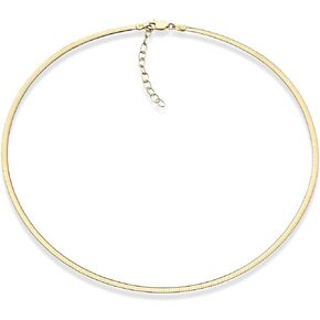 Miabella 18K Gold Over 925 Sterling Silver Italian 2mm or 2.5mm Solid Dome Omega Link Chain Necklace for Women 16 + 2 inch ext. Made in Italy