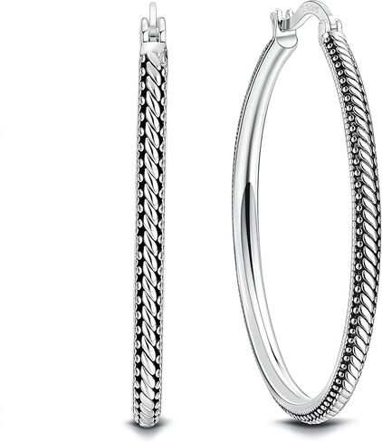 MUSECLOUD 40MM Hoop Earrings 925 Sterling Silver Big Hoop Earrings Minimalist Vintage Large Huggie Earrings For Women in Kuwait