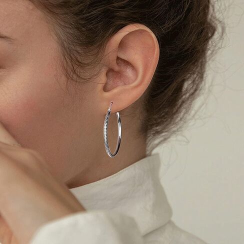 MUSECLOUD 40MM Hoop Earrings 925 Sterling Silver Big Hoop Earrings Minimalist Vintage Large Huggie Earrings For Women in Kuwait