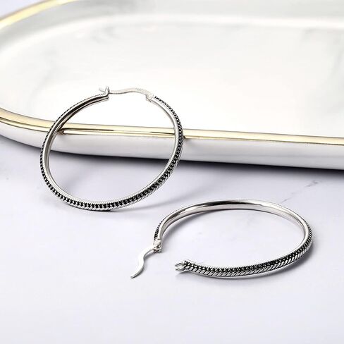 MUSECLOUD 40MM Hoop Earrings 925 Sterling Silver Big Hoop Earrings Minimalist Vintage Large Huggie Earrings For Women in Kuwait